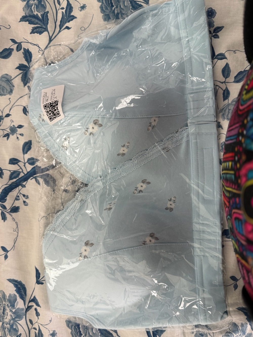 FionaBra - Light Blue Floral Lace Wireless Comfort Bra - Front Closure